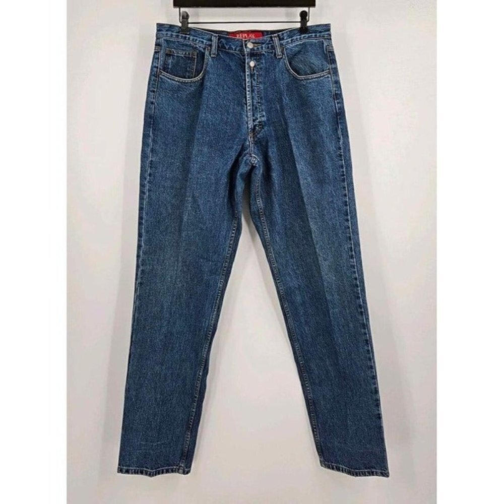 Replay Mens 4 Button Fly Straight Leg Med Wash Jeans Sz 36×34